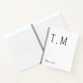 Cuaderno Minimal Monogram Black and White Custom Name Year