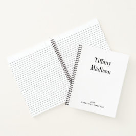 Cuaderno Minimal Monogram Black and White Custom Name Year