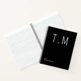 Cuaderno Minimal Monogram Black and White Custom Name Year