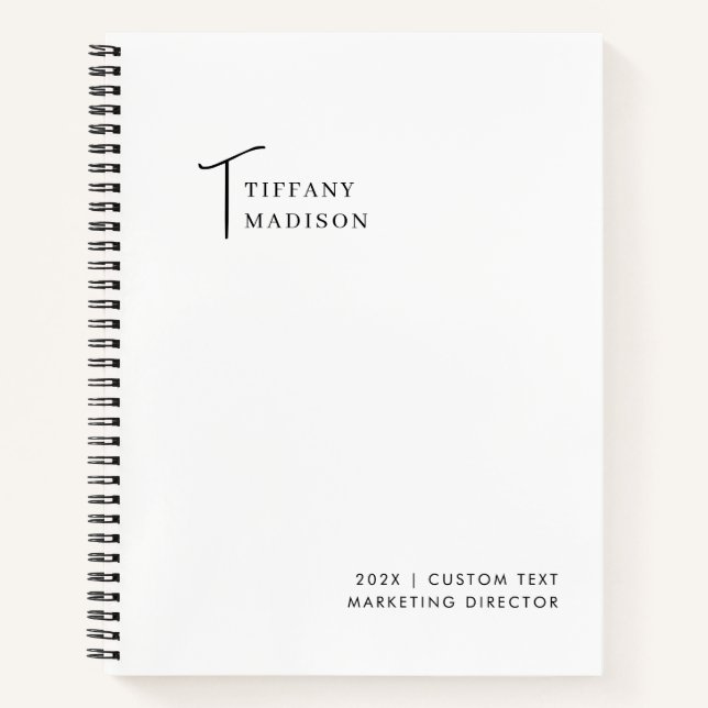 Cuaderno Minimal Monograma Nombre Personalizado Año Blanco  (Anverso)