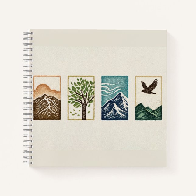 Cuaderno Minimal Nature Set – Mountain & Tree Art (Anverso)