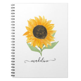 Cuaderno Minimal Rustic Sunflower Personalized Name Script