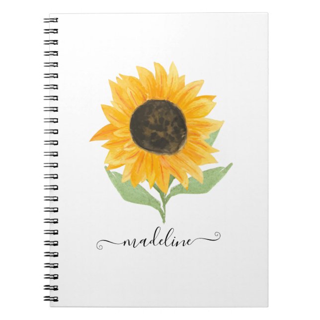 Cuaderno Minimal Rustic Sunflower Personalized Name Script (Frente)