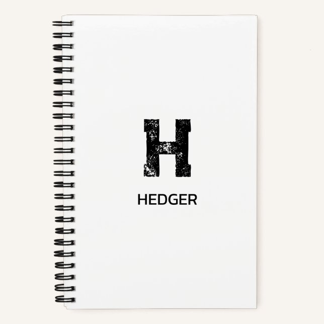 CUADERNO MINIMALIST BLACK ONE LETTER MONOGRAM NAME WHITE (Anverso)