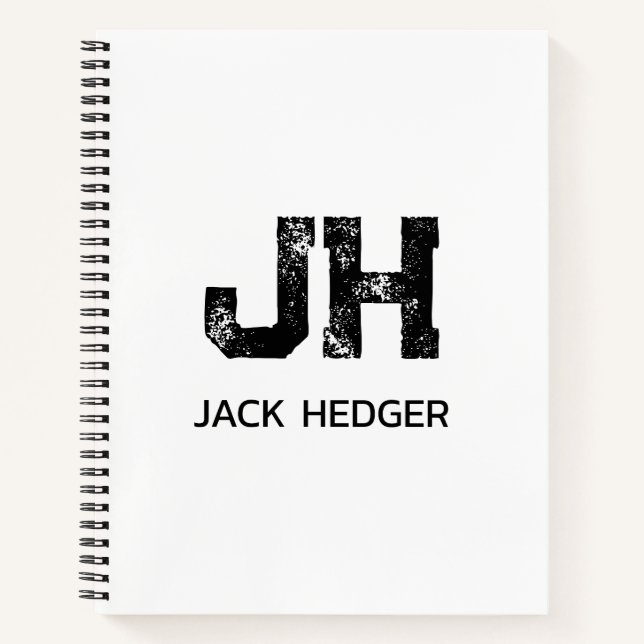 CUADERNO MINIMALIST BLACK TWO LETTER MONOGRAM NAME WHITE (Anverso)