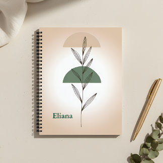 Cuaderno Minimalist Boho Botanical Leaves Personalized 