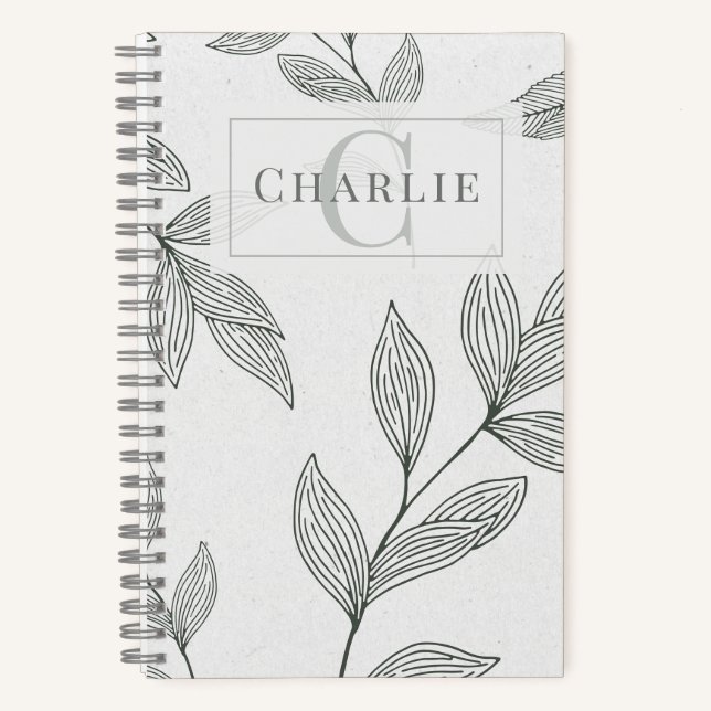 Cuaderno Minimalist Botanical Sketch, Custom Monogram Pet (Anverso)