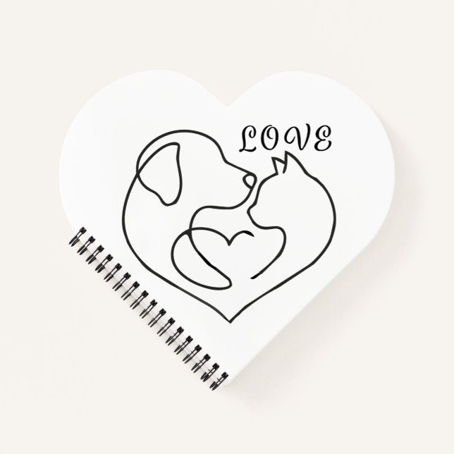 Cuaderno Minimalist Dog and Cat Heart - One Line Art Design (Anverso)