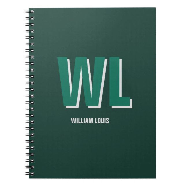 Cuaderno Minimalist Emerald Green Personalized Monogram  (Frente)