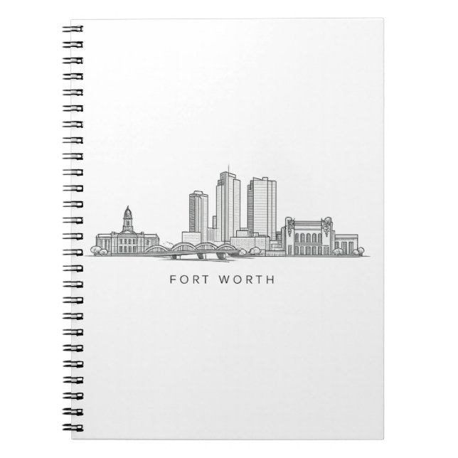 Cuaderno Minimalist Fort Worth Skyline Line Art (Frente)