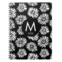 Cuaderno Minimalist Groovy Black and White Daisy Monogram