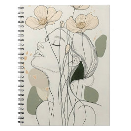 Cuaderno Minimalist Line Art Woman with Floral