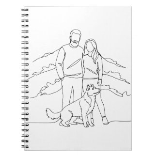 Cuaderno Minimalist Modern Couple with Dog Line Art Drawing