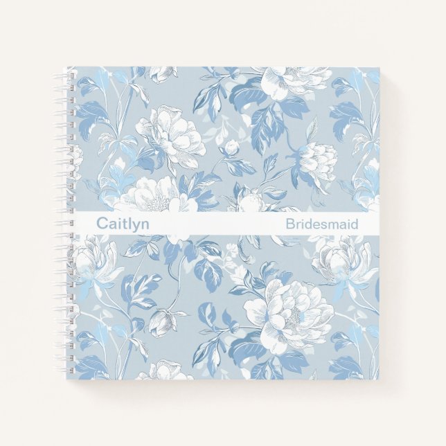 Cuaderno Minimalist Stripe Dusty Blue Floral Square (Anverso)