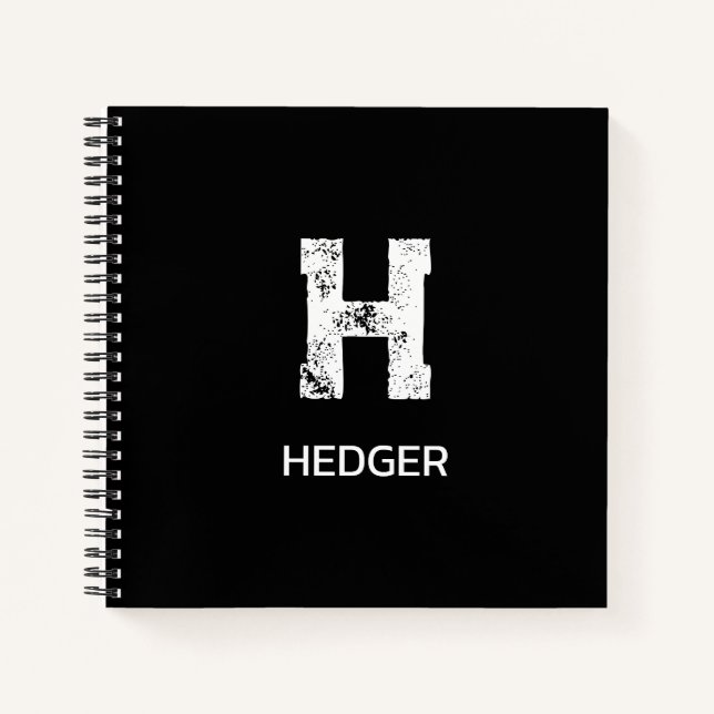 CUADERNO MINIMALIST WHITE ONE LETTER MONOGRAM NAME BLACK  (Anverso)