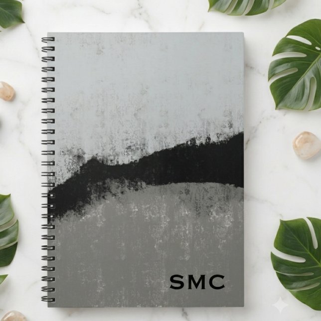 Cuaderno Minimalista abstracto negro y gris cepillado (Modern black and grey brushed art notebook for professionals and creatives.)