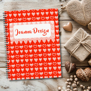 Cuaderno Minimalista Chic Lace Escarlata Corazones Blancos