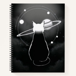 Cuaderno minimalista de gato cósmico en órbita