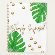 Cuaderno minimalista de hoja verde con acentos dor