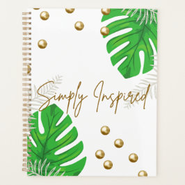 Cuaderno minimalista de hoja verde con acentos dor