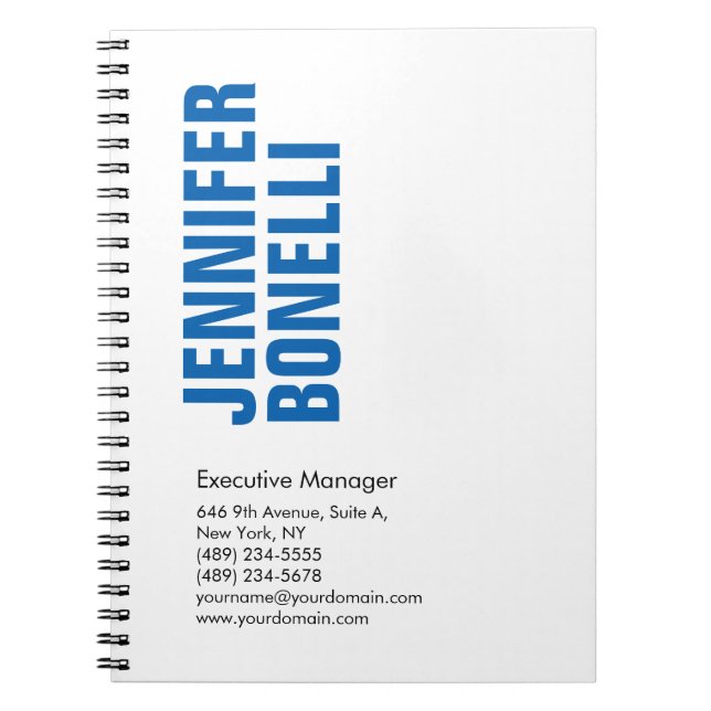 Cuaderno Minimalista moderno profesional azul blanco audaz (Frente)