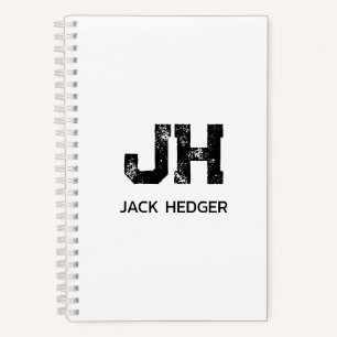 CUADERNO MINIMALISTA NEGRA DOS LETRAS MONOGRAMA NOMBRE BLAN