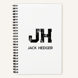 CUADERNO MINIMALISTA NEGRA DOS LETRAS MONOGRAMA NOMBRE BLAN