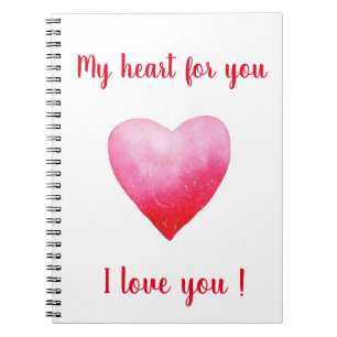 Cuaderno Minimalista te amo el corazón de las acuarelas roj