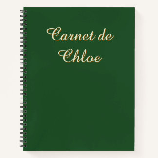 Cuaderno Minimalista Verde Oscuro Francés Con Tu N
