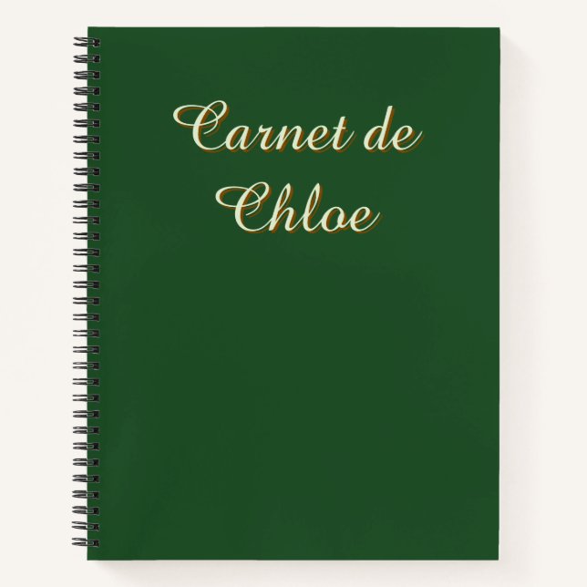 Cuaderno Minimalista Verde Oscuro Francés Con Tu N (Anverso)