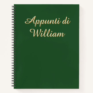 Cuaderno Minimalista Verde Oscuro Italiano Tu Nomb