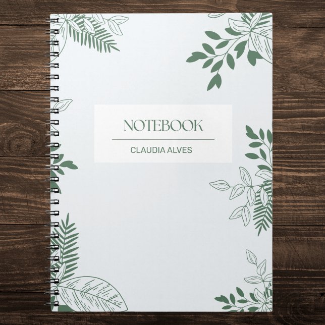 Cuaderno Minimalistas hojas verdes y blancas personalizadas (Subido por el creador)