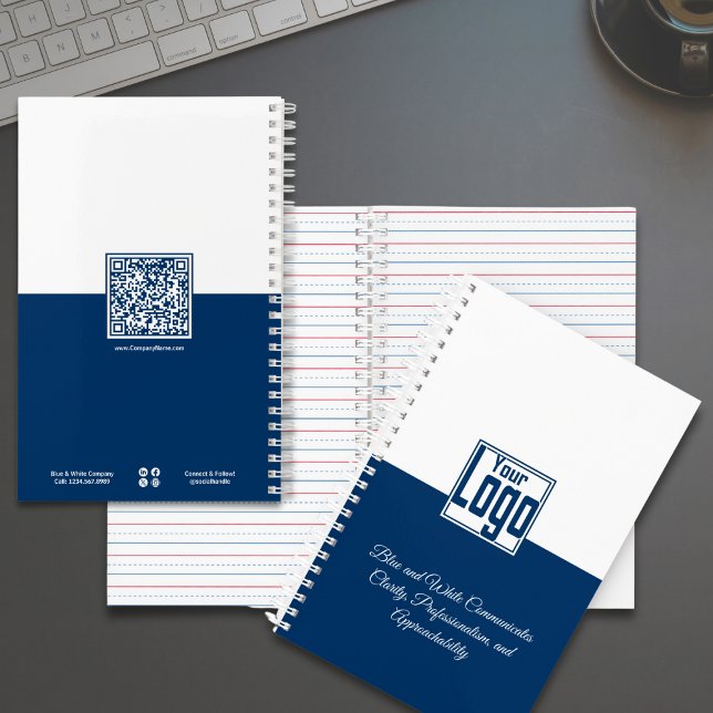 Cuaderno Mínimo azul y blanco para pequeñas empresas (Minimal Blue & White Small Business Motto Notebook)
