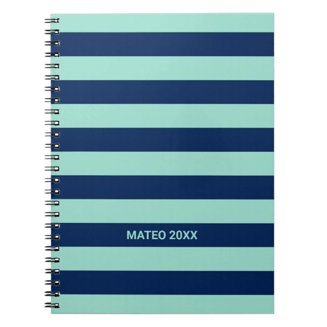 Cuaderno Mint Green y las franjas azules de la marina con n (Frente)