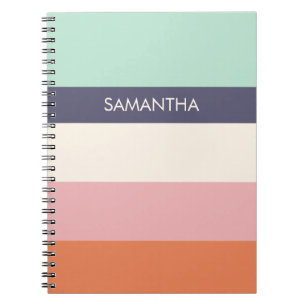 Cuaderno Mint Peach Modern Color Blocks Stripes Personalize