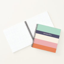 Mint Peach Modern Color Blocks Stripes Personalize