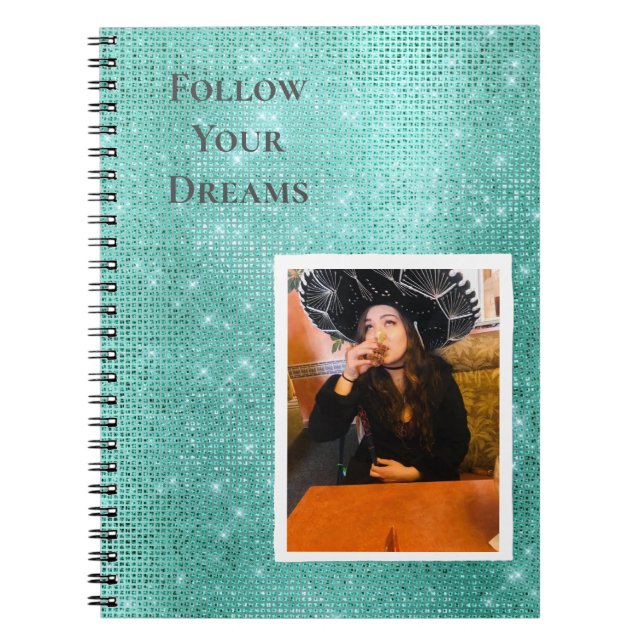 Cuaderno Mint Sparkle su cita personalizada de fotos (Frente)