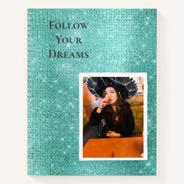 Cuaderno Mint Sparkle su cita personalizada de fotos (Anverso)