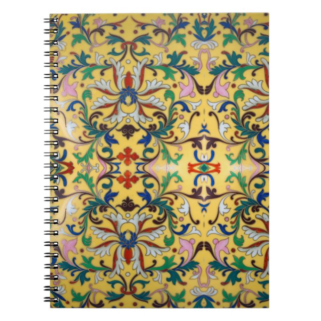 Cuaderno Minton de la flor amarilla retro Tile botánico (Frente)