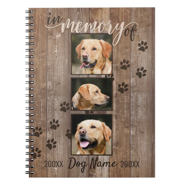 Cuaderno Mirada de madera rústica conmemorativa del perro (Frente)
