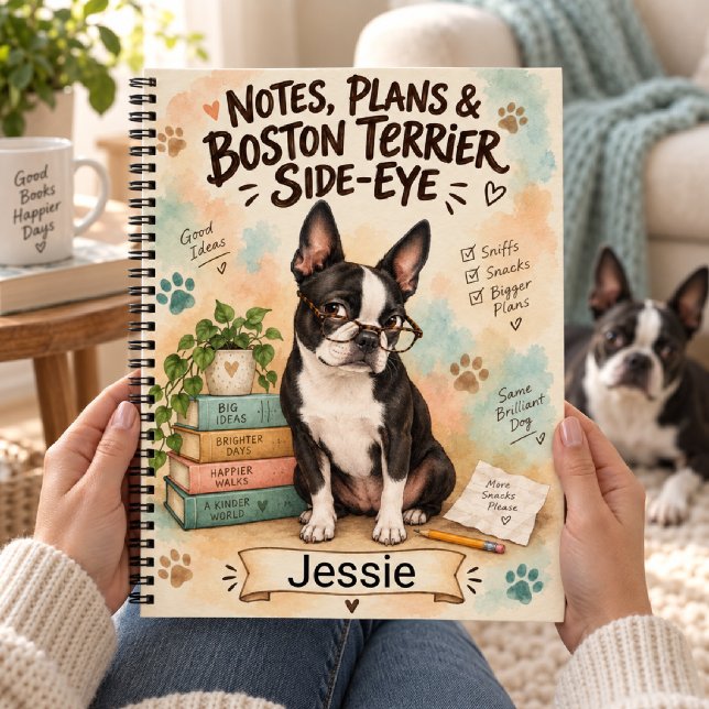 Cuaderno Mirada lateral personalizada de Boston Terrier (Subido por el creador)