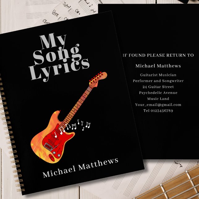 Cuaderno Mis letras de canciones Músico de guitarra Persona (My song lyrics cool electric guitar musicians journal custom name notebook )