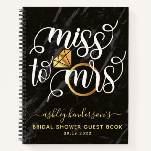 Cuaderno Miss To Mrs Black Marble Bridal Shower Guest Book