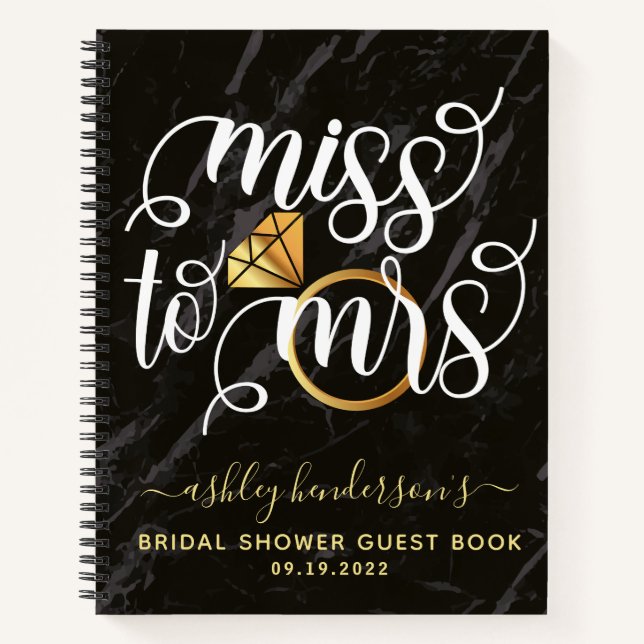 Cuaderno Miss To Mrs Black Marble Bridal Shower Guest Book (Anverso)