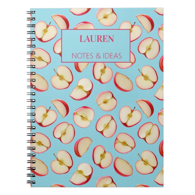 Cuaderno Mitad de manzana roja personalizada patrón persona (Frente)