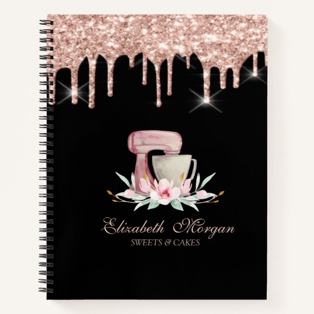 Cuaderno Mixer Flowers Rose Gold Drips Bakery Black  (Anverso)