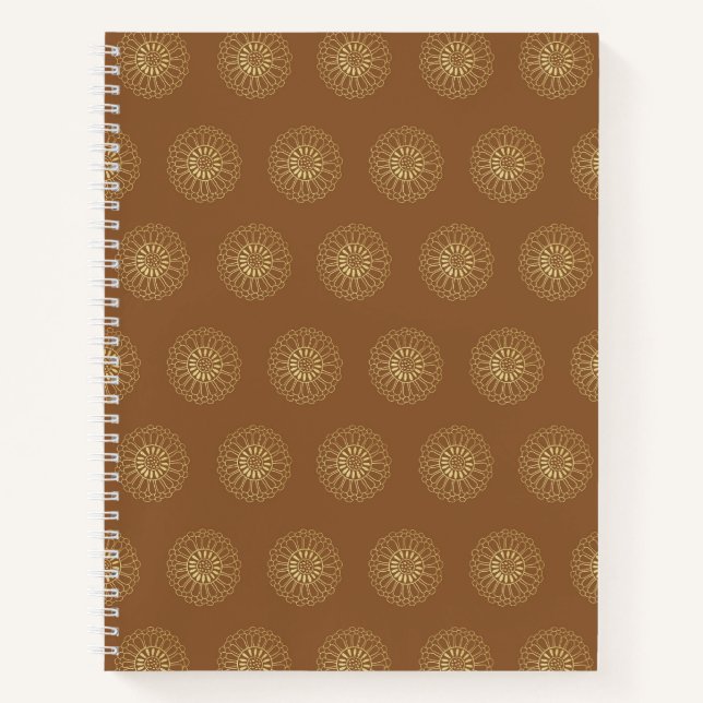Cuaderno Mocha | Medallones de Flor de Zinnia Dorada (Anverso)