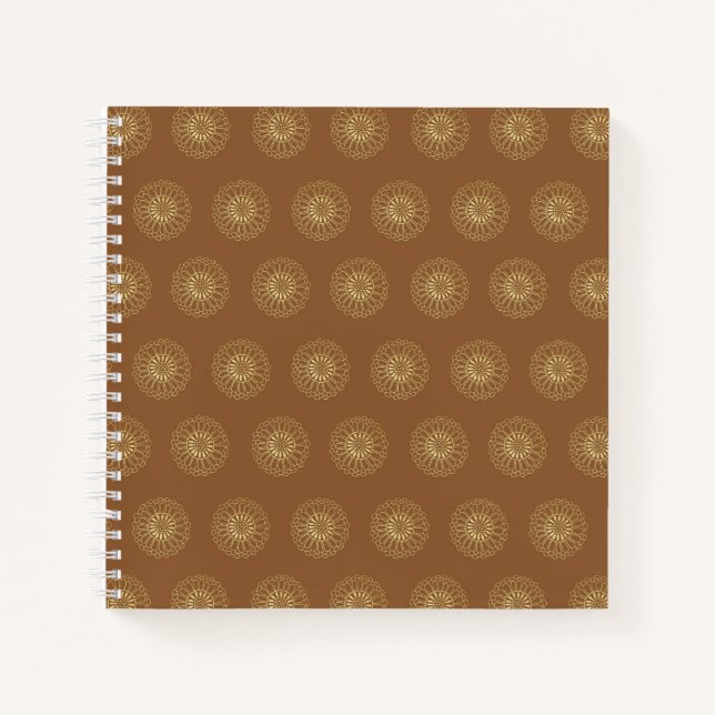 Cuaderno Mocha | Medallones de Flor de Zinnia Dorada (Anverso)