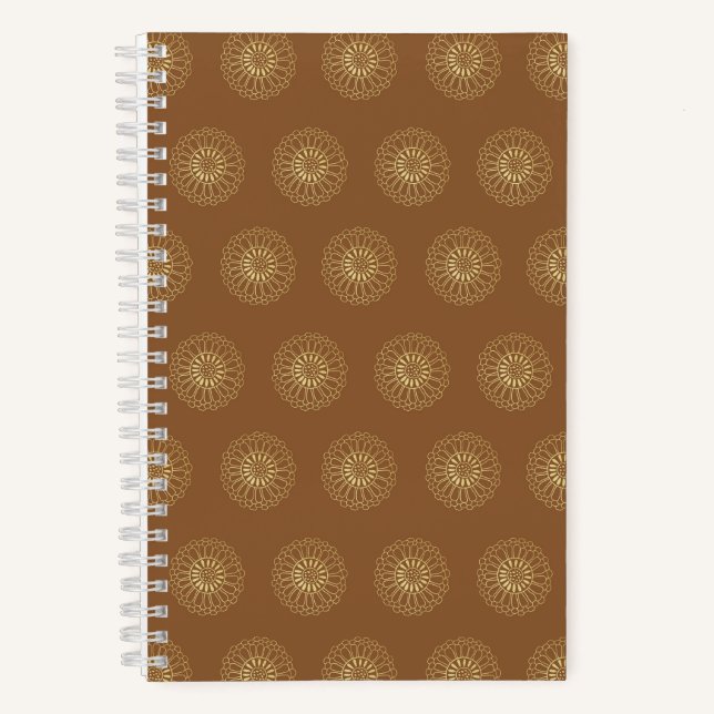 Cuaderno Mocha | Medallones de Flor de Zinnia Dorada (Anverso)