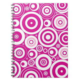 Cuaderno Mod Círculos Retro Concéntricos Rosa y Blanco